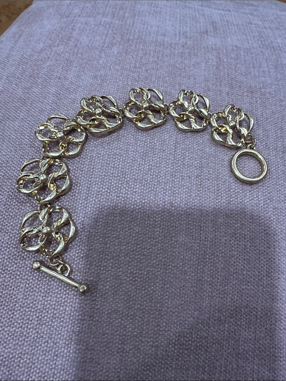 Gold-Tone Floral Link Toggle Bracelet - Women Jewelry